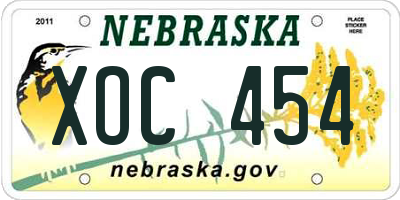 NE license plate XOC454