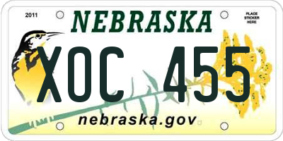 NE license plate XOC455