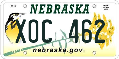 NE license plate XOC462