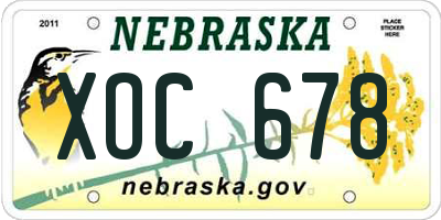 NE license plate XOC678