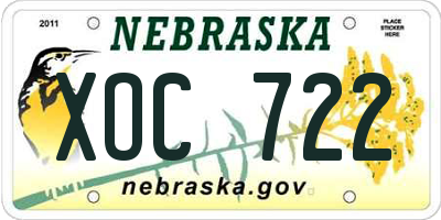 NE license plate XOC722