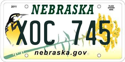 NE license plate XOC745