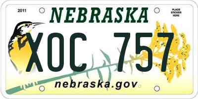 NE license plate XOC757