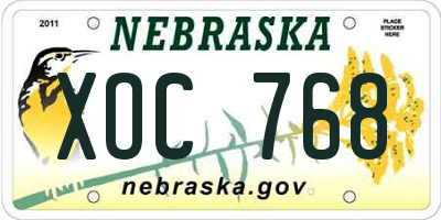 NE license plate XOC768