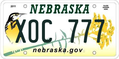 NE license plate XOC777