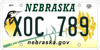 NE license plate XOC789