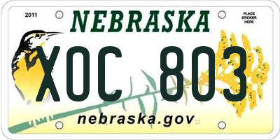 NE license plate XOC803