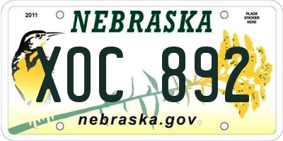 NE license plate XOC892