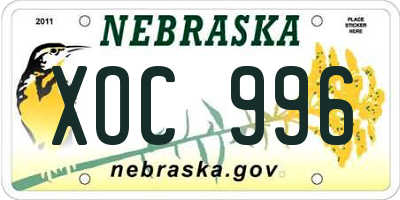 NE license plate XOC996
