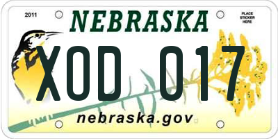 NE license plate XOD017