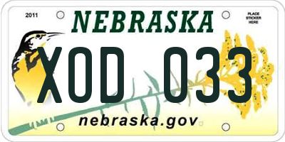 NE license plate XOD033