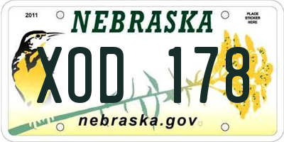NE license plate XOD178