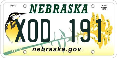 NE license plate XOD191