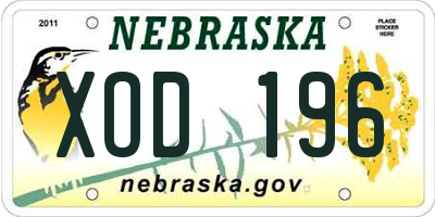 NE license plate XOD196