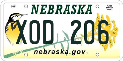 NE license plate XOD206