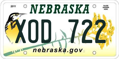 NE license plate XOD722