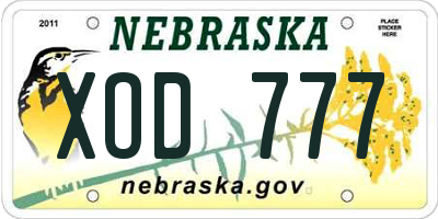 NE license plate XOD777