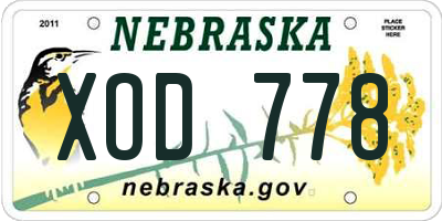 NE license plate XOD778