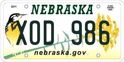 NE license plate XOD986