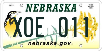 NE license plate XOE011