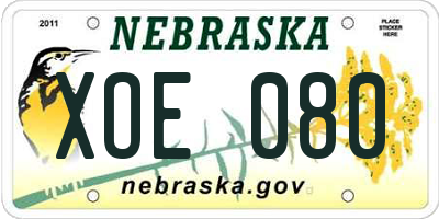 NE license plate XOE080