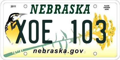 NE license plate XOE103