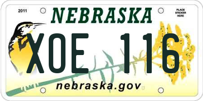 NE license plate XOE116