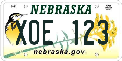 NE license plate XOE123