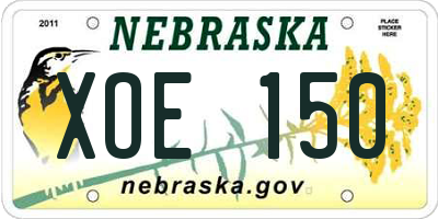 NE license plate XOE150
