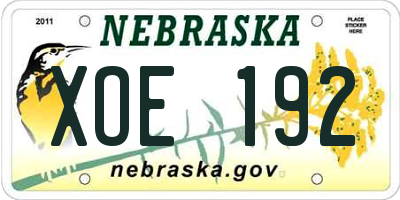 NE license plate XOE192
