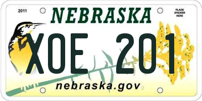 NE license plate XOE201