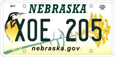 NE license plate XOE205