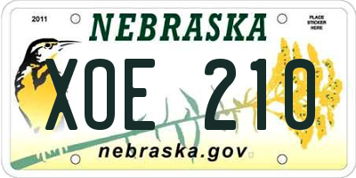 NE license plate XOE210