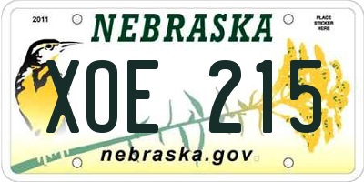 NE license plate XOE215