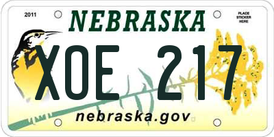 NE license plate XOE217