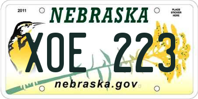 NE license plate XOE223