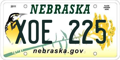 NE license plate XOE225