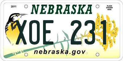 NE license plate XOE231