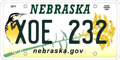 NE license plate XOE232
