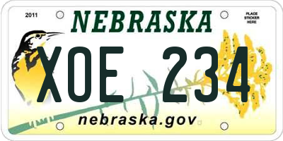NE license plate XOE234