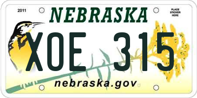 NE license plate XOE315