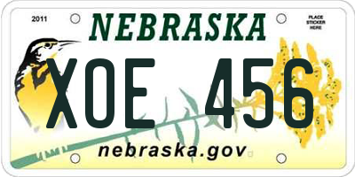 NE license plate XOE456