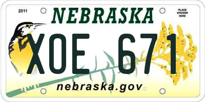 NE license plate XOE671