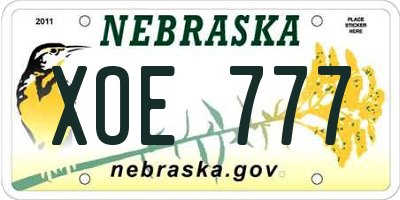 NE license plate XOE777