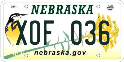 NE license plate XOF036