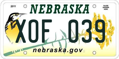 NE license plate XOF039