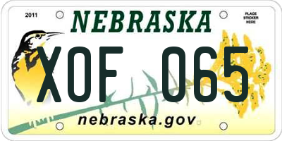NE license plate XOF065