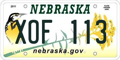 NE license plate XOF113