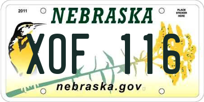 NE license plate XOF116