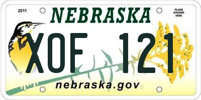 NE license plate XOF121